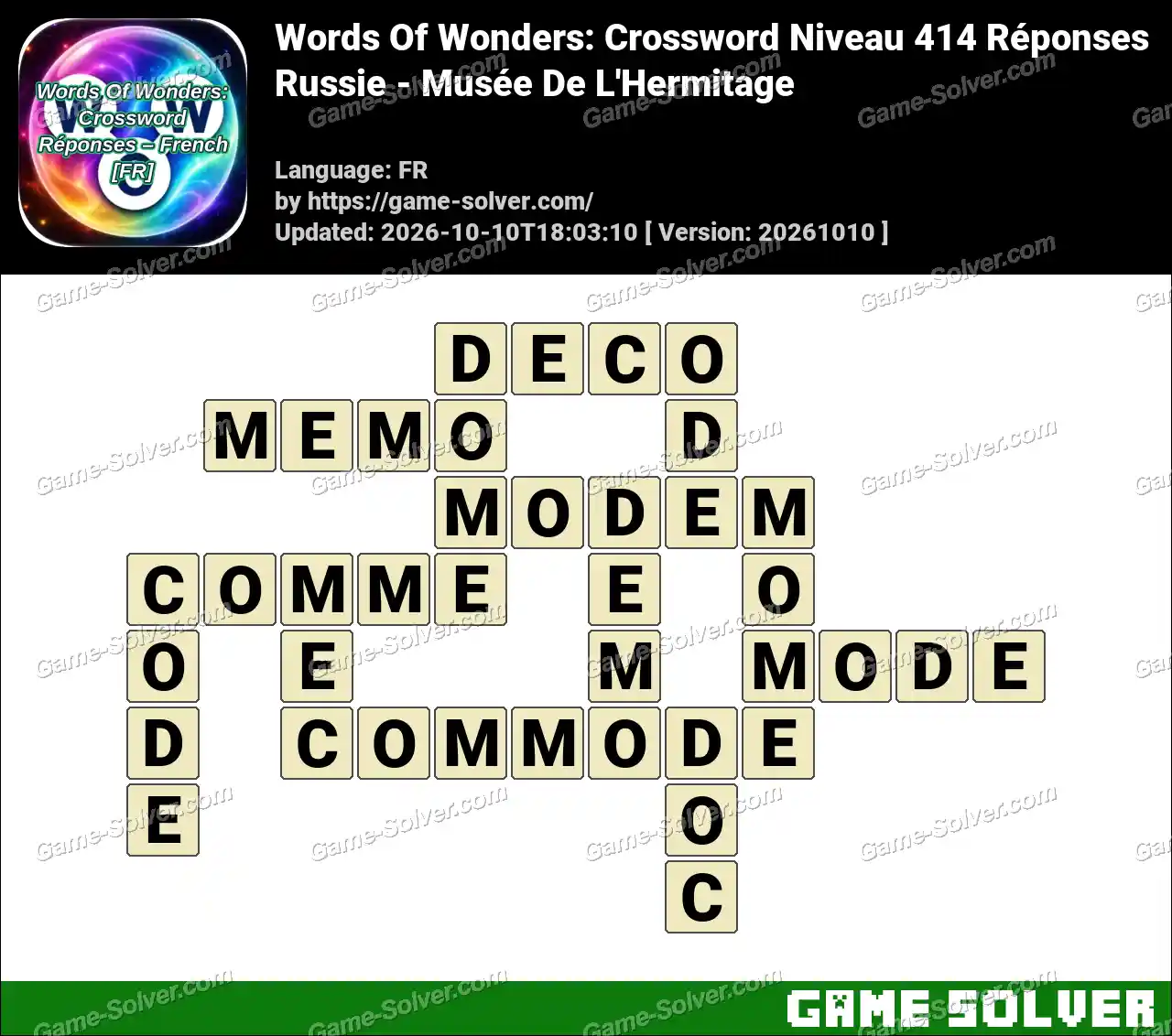 Words Of Wonders: Crossword Niveau 414 Réponses – Russie – Musée De L’Hermitage